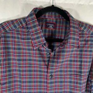 Untuckit Shirt Men's Large Blue Red Plaid Button Down Long Sleeve 100% Cotton